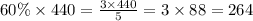 60\% \times 440 = \frac{3 \times 440 }{5} = 3 \times 88 = 264