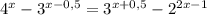 4^x-3^{x-0,5}=3^{x+0,5}-2^{2x-1}}