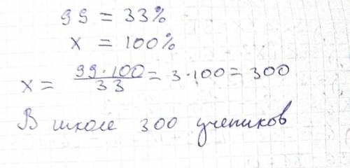 Вшколе французский язык изучают 99 учащихся, что составляет 33 % от числа всех учащихся школы. сколь