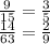 \frac{9}{15} = \frac{3}{5} \\ \frac{14}{63} = \frac{2}{9}