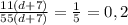 \frac{11(d+7)}{55(d+7)}= \frac{1}{5}=0,2