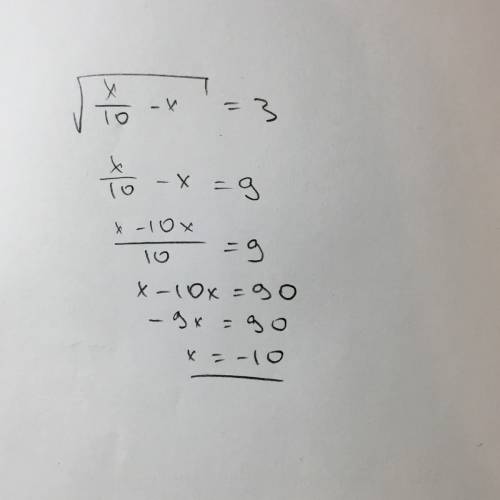 Корень из x/10-x=3(вся левая часть под корнем быстро)