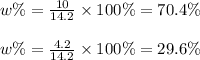 w\% = \frac{10}{14.2} \times 100\% = 70.4\% \\ \\ w\% = \frac{4.2}{14.2} \times 100\% = 29.6\%