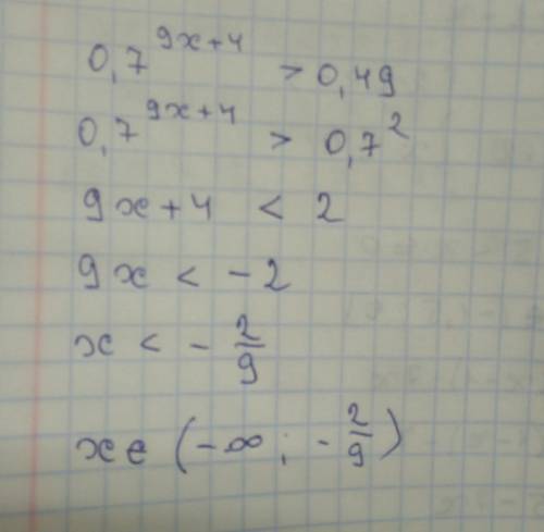 0,7^9x+4> 0,49 неравенство решить