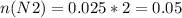 n(N2)=0.025*2=0.05