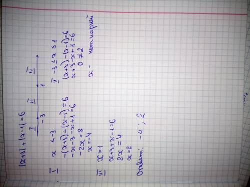 |x+3|+|x-1|=6 как решить в двух решила одним с послом (положительным)