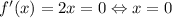 f'(x)=2x=0\Leftrightarrow x=0