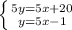 \left \{ {{5y=5x+20} \atop {y=5x-1}} \right.