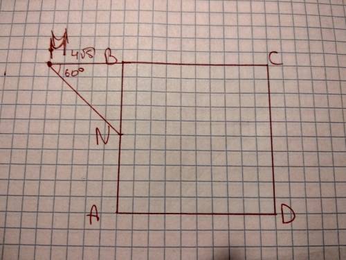 Расстояние от точки м до вершины квадрата abcd равно 4 корень5 см, точка n-середина ab. найдите стор