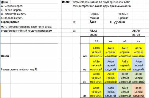 Черная окраска шерсти (а) доминирует над белой (а), а мохнатая шерсть (в) над гладкой (в). какого ра