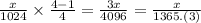 \frac{x}{1024} \times \frac{4 - 1}{4} = \frac{3x }{4096} = \frac{x}{1365.(3)}