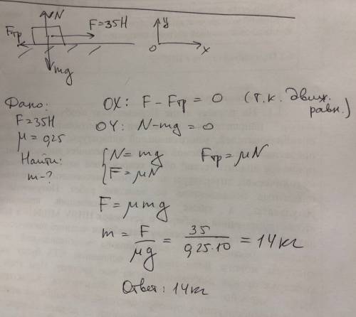По горизонтальному полу по прямой равномерно тянут ящик, приложив к нему горизонтальную силу 35 h. к