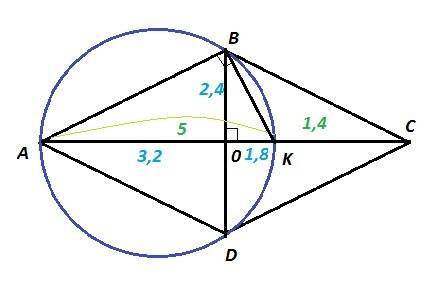 Определите сторону ромба, если окружность, проведенная через вершины обоих его тупых углов и одного