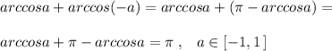 arccosa+arccos(-a)=arccosa+(\pi -arccosa)=\\\\arccosa+\pi -arccosa=\pi \; ,\; \; \; a\in [-1,1\, ]