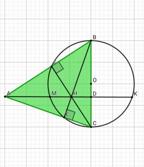 На стороне b c остроугольного треугольника a b c как на диаметре построена полуокружность, пересекаю
