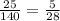 \frac{25}{140} = \frac{5}{28}