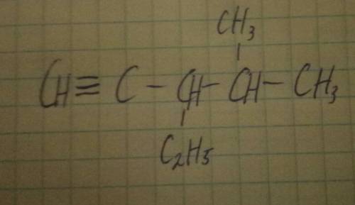 Скласти формулу вуглеводню за назвою: 3-етил-4-метилпент-1-ин.