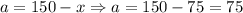 a=150-x\Rightarrow a=150-75=75