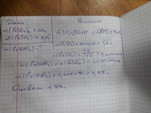 Обчисліть масу осаду що утвориться в результаті зливання 20г розчину ферум 2сульфату з масовою частк