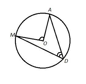 Начертите окружность и проведите в ней хорду ad, выписанный угол mda и соответствующий ему центральн
