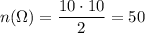 n(\Omega)=\dfrac{10\cdot10}{2}=50