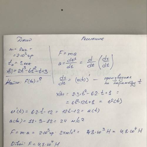 Тело массой 2 кг движется по закону x(t) (x- в метрах t- в секундах). найдите силу действующую на те