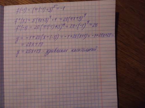 Напишите уравнение касательной к графику функции f(x) =(4x+3)^5 в точке х нулевое, если х нулевое -