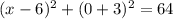 (x-6)^{2} +(0+3)^{2} =64