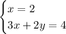 \begin{cases}x=2\\ 3x+2y=4\end{cases}