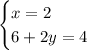 \begin{cases}x=2\\ 6+2y=4\end{cases}