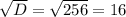 \sqrt{D}= \sqrt{256}= 16