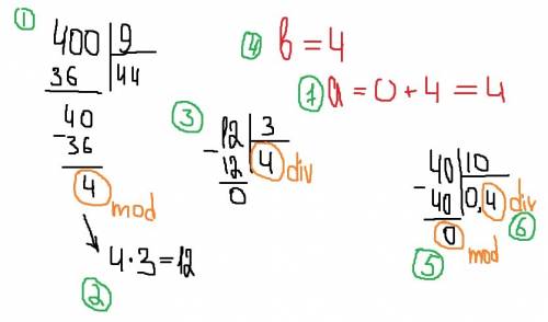 A=400 b=((a mod 9)*10) div3 a=((b mod 10)+(b div 10)) mod 3