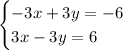 \begin{cases}-3x+3y=-6\\3x-3y=6\end{cases}