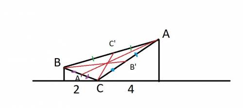 Через вершину тупого угла с треугольника авс проведена вне его прямая. проекции сторон ас и вс на эт