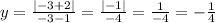 y = \frac{ | - 3 + 2| }{ - 3 - 1} = \frac{ | - 1| }{ - 4} = \frac{1}{ - 4} = - \frac{1}{4}