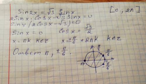 Определите количество корней уравнения sin2x = √3sinx на промежутке [0; 2π)