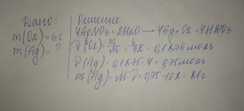 При электролизе водного раствора нитрата серебра на аноде выделился кислород массой 6 грамм. определ