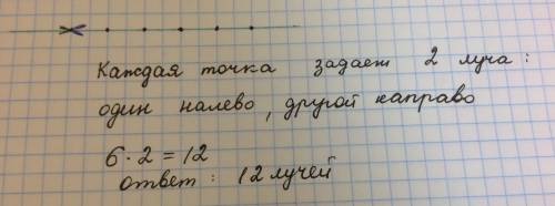 На прямой отметили 6 точек.сколько образовалось лучей с началом в этих точках.