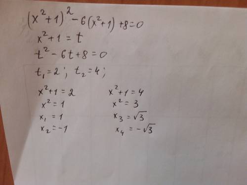 Решите биквадратное уравнение (x^2 +1)^2-6(x^2+1)+8=0