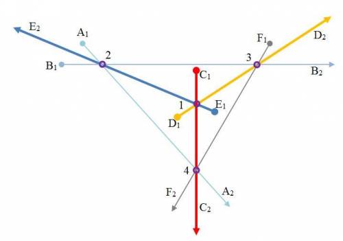 Начертите 6 лучей так, что бы они пересекались ровно в 4 точках по 3 луча в каждой.
