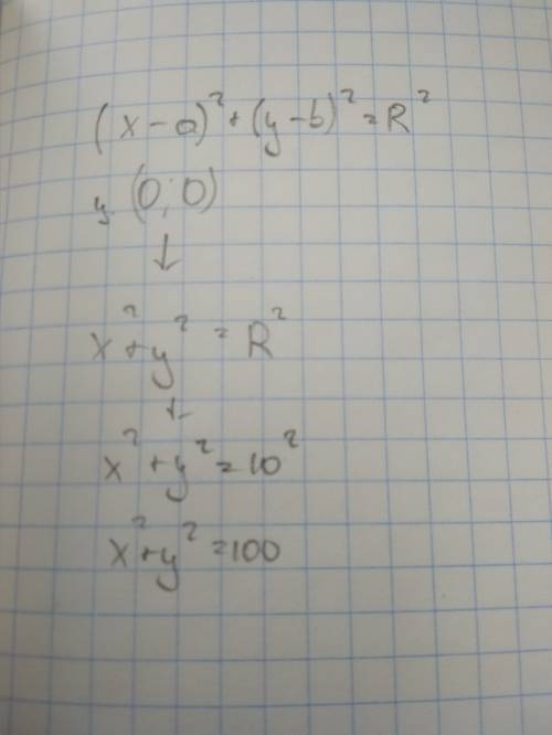 Запишите уравнение окружности с центром в начале координат,r=10