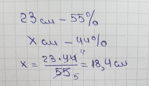 Сумма длин двух противоположных сторон четырёхугольника равна 23 см и состовляет 55% периметра.найди