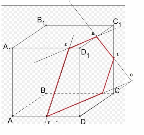 Дан куб абцда1б1ц1д1 точка к=1/2 д1ц1 точка л=1/2 цц1 точка ф=1/2ад провести сетчение