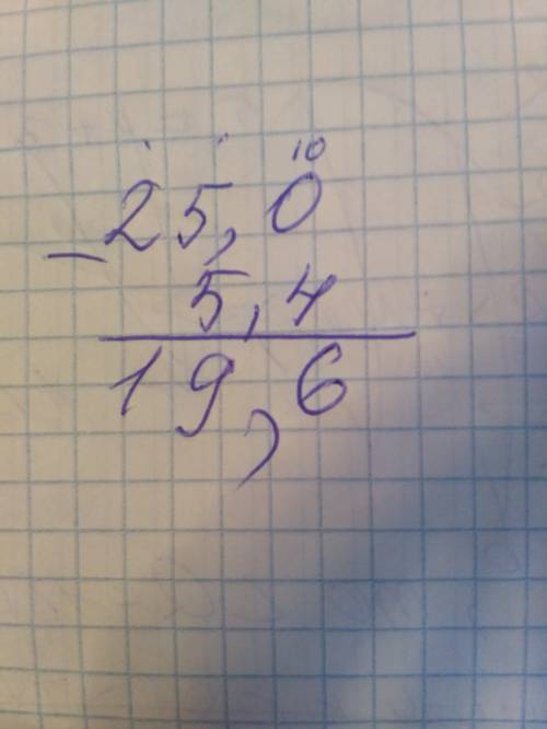 Никак не могу понять почему 25 - 5.4 = 19.6, 5 - 4 будет же 1,почему 6? 2 - 5 почему выходит 19?