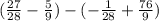 (\frac{27}{28} - \frac{5}{9}) - (-\frac{1}{28} + \frac{76}{9})