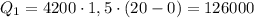 Q_1 = 4200\cdot 1,5\cdot (20 - 0) = 126000