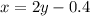 x = 2y - 0.4