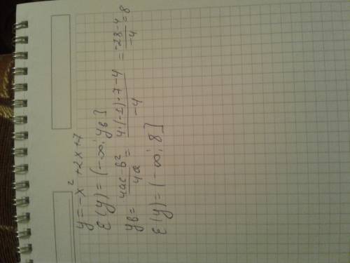 Знайдіть область значень функції у = –x^2 +2х +7.