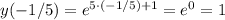 y(-1/5)=e^{5\cdot (-1/5)+1}=e^0=1