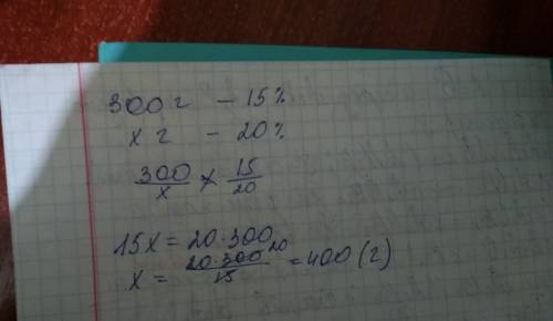 Сколько надо выпарить воды из 300 г 15 процентного раствора сахара,чтобы он стал 20 процентным? надо